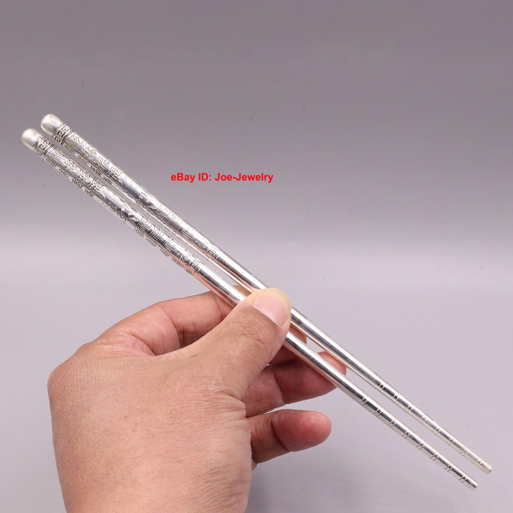 Real 999 Fine Silver Chopsticks Solid Silver Healthy Tableware 福 Good Luck GIFT