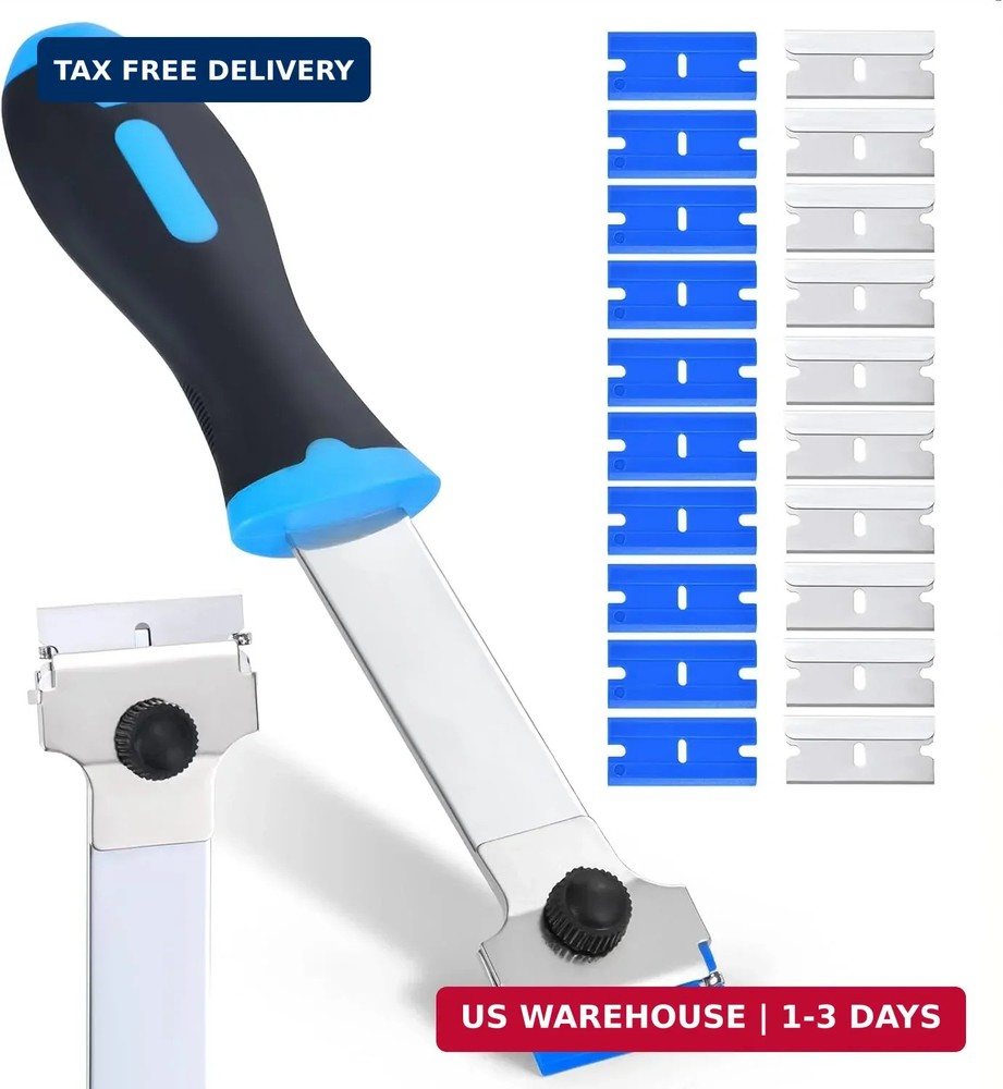 Razor Blade Scraper Tool with 20 Replacement Metal Plastic Blades Set Pro