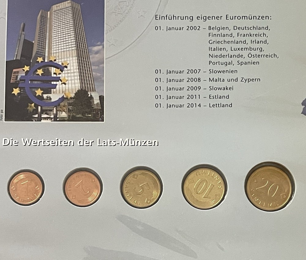 LATVIA LATEST ISSUE COINS LATS IN FOLDER