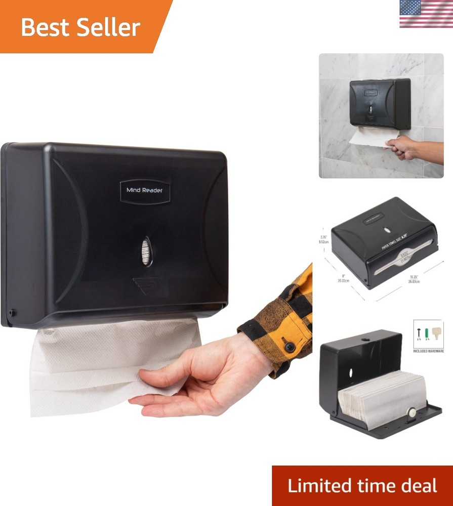 Compact Wall-Mounted Black Paper Towel Dispenser - Efficient & Practical Design