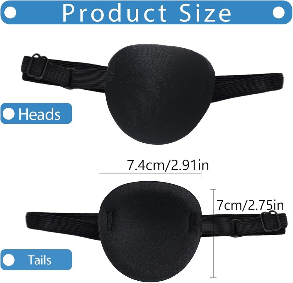 Eye Patch for Adults, 2Pcs Adjustable Lazy Eye Patch, Reusable Pirate Eye Cover