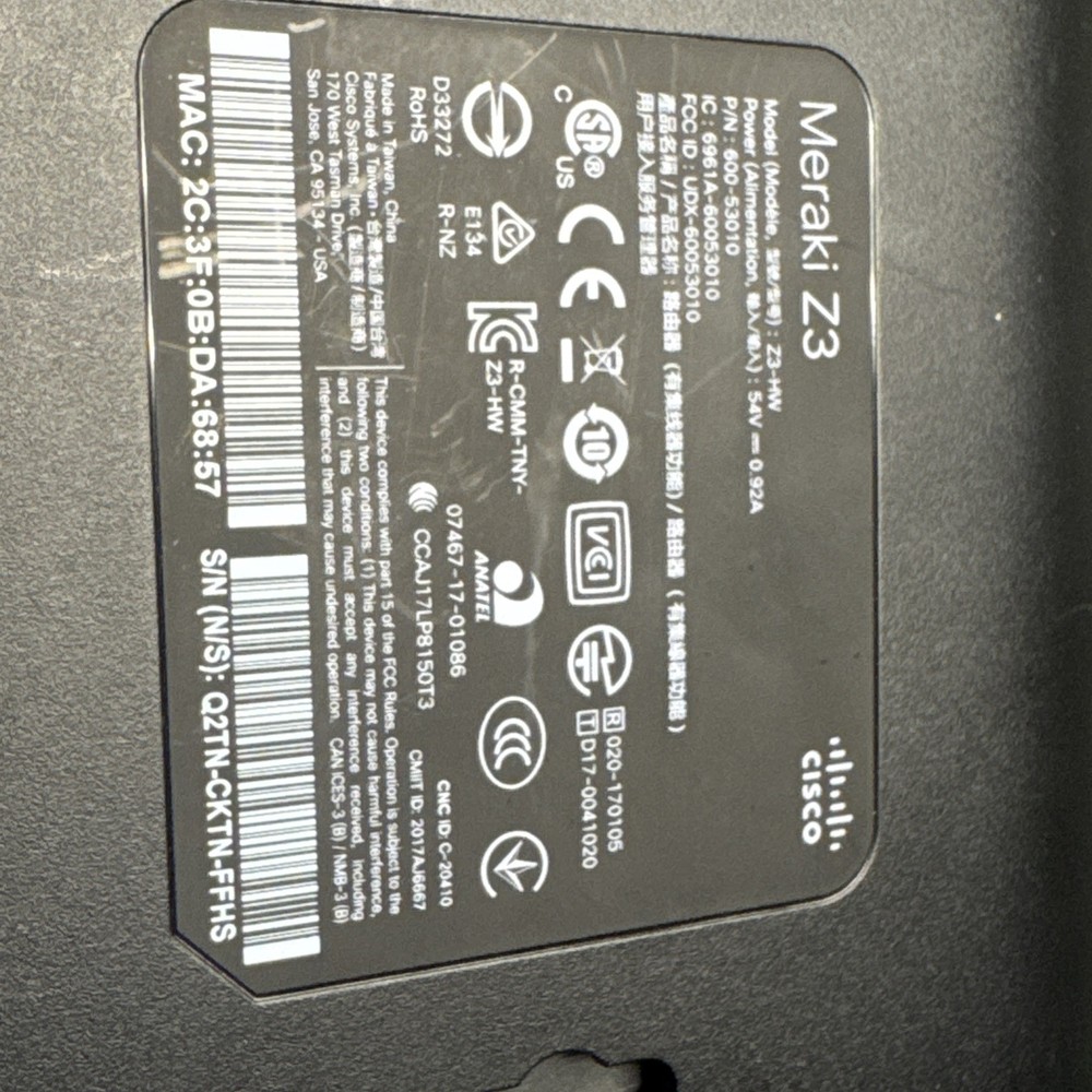 Cisco Meraki Z3 VPN Firewall - Black