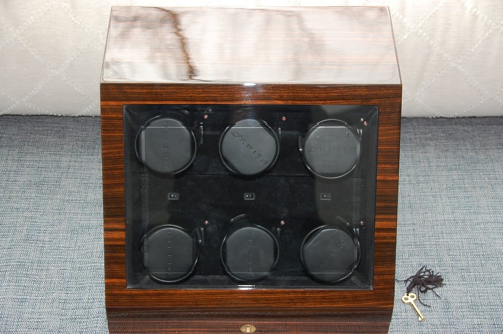 Orbita 6-Watch Winder | Macassar Ebony Wood | Programmable TPD | Lock & Key