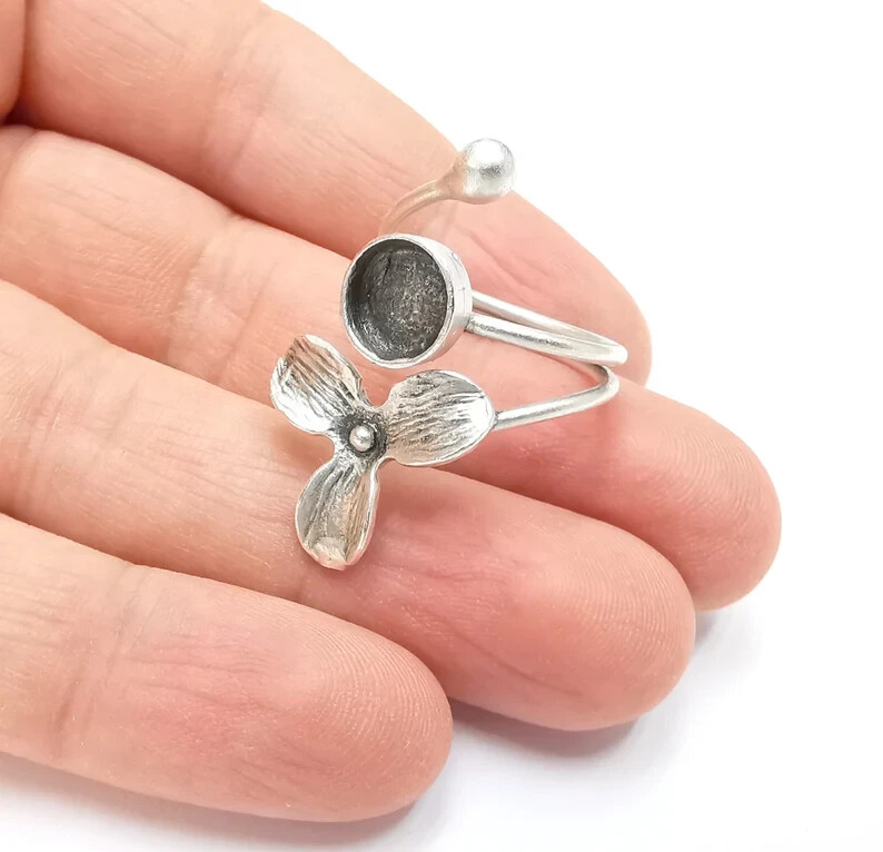 Flower Ring Setting Blank Cabochon Mounting Adjustable Ring Base Bezel