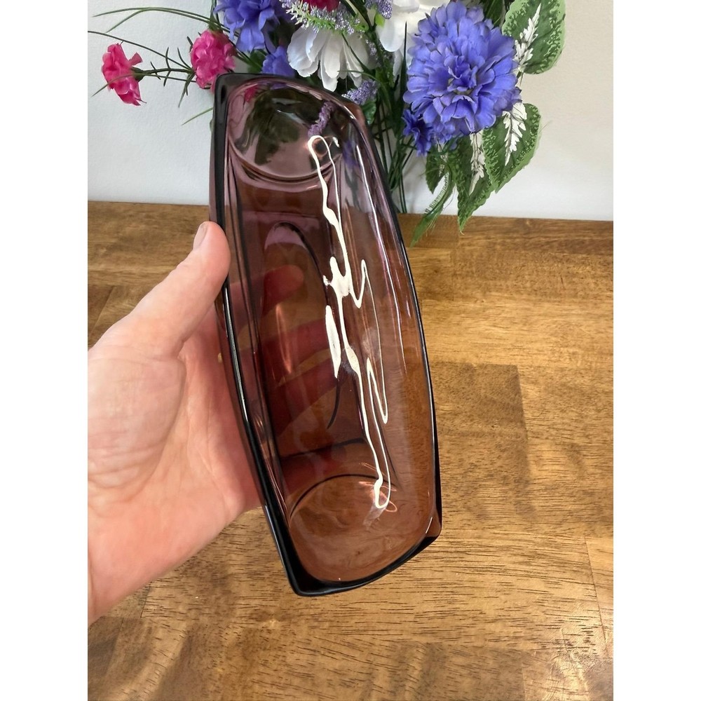 Vintage Hazel-Atlas Amethyst Glass Rectangular Serving Dish Mid Century Modern