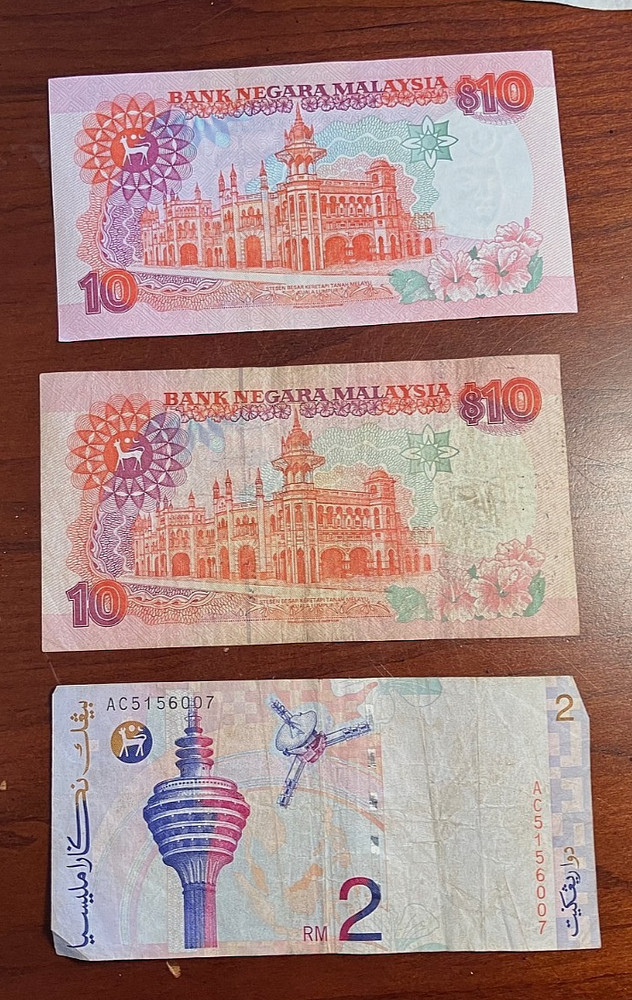 Malaysia 10 Ringgit -2, 2 Ringgit -1, Banknotes Qty 3, C277