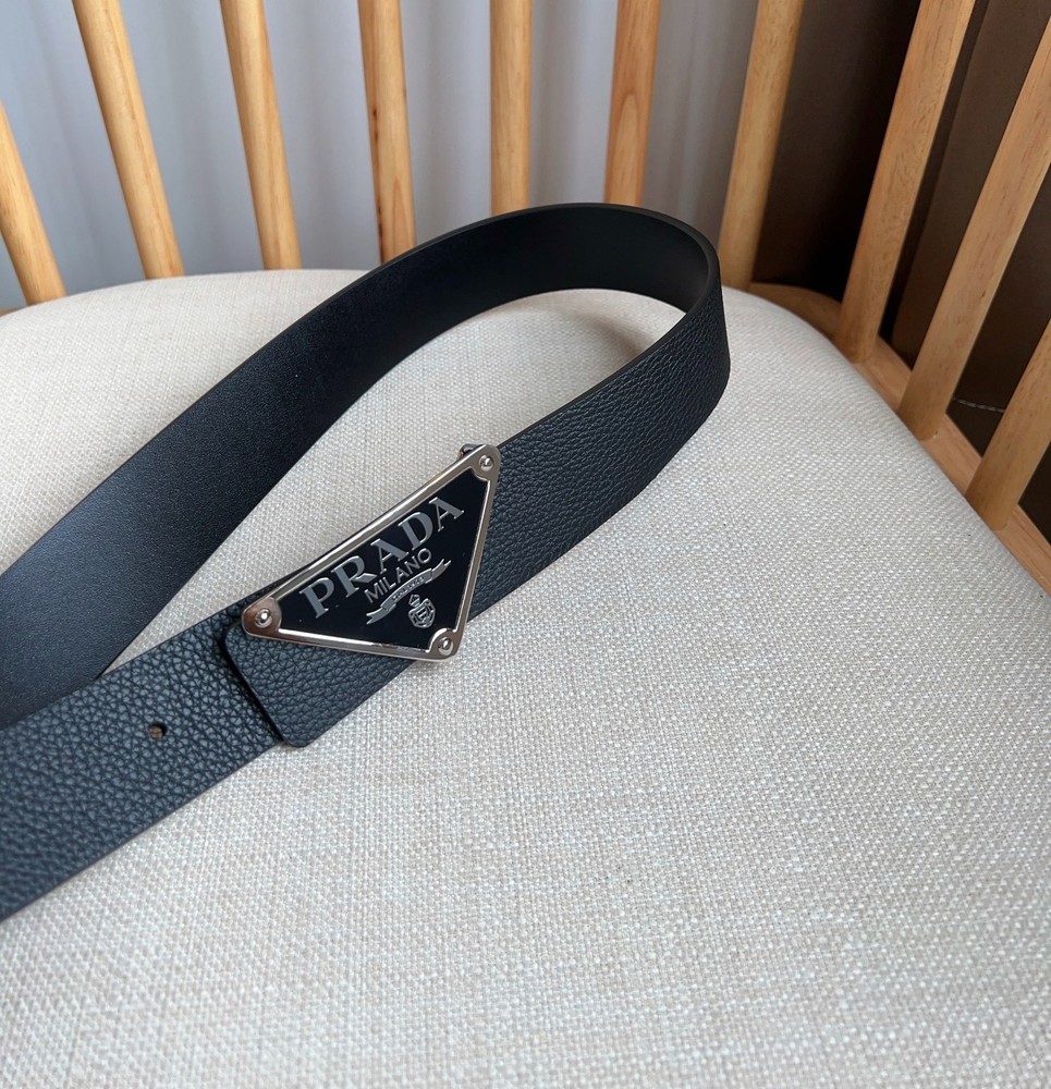 Prada men's black leather belt