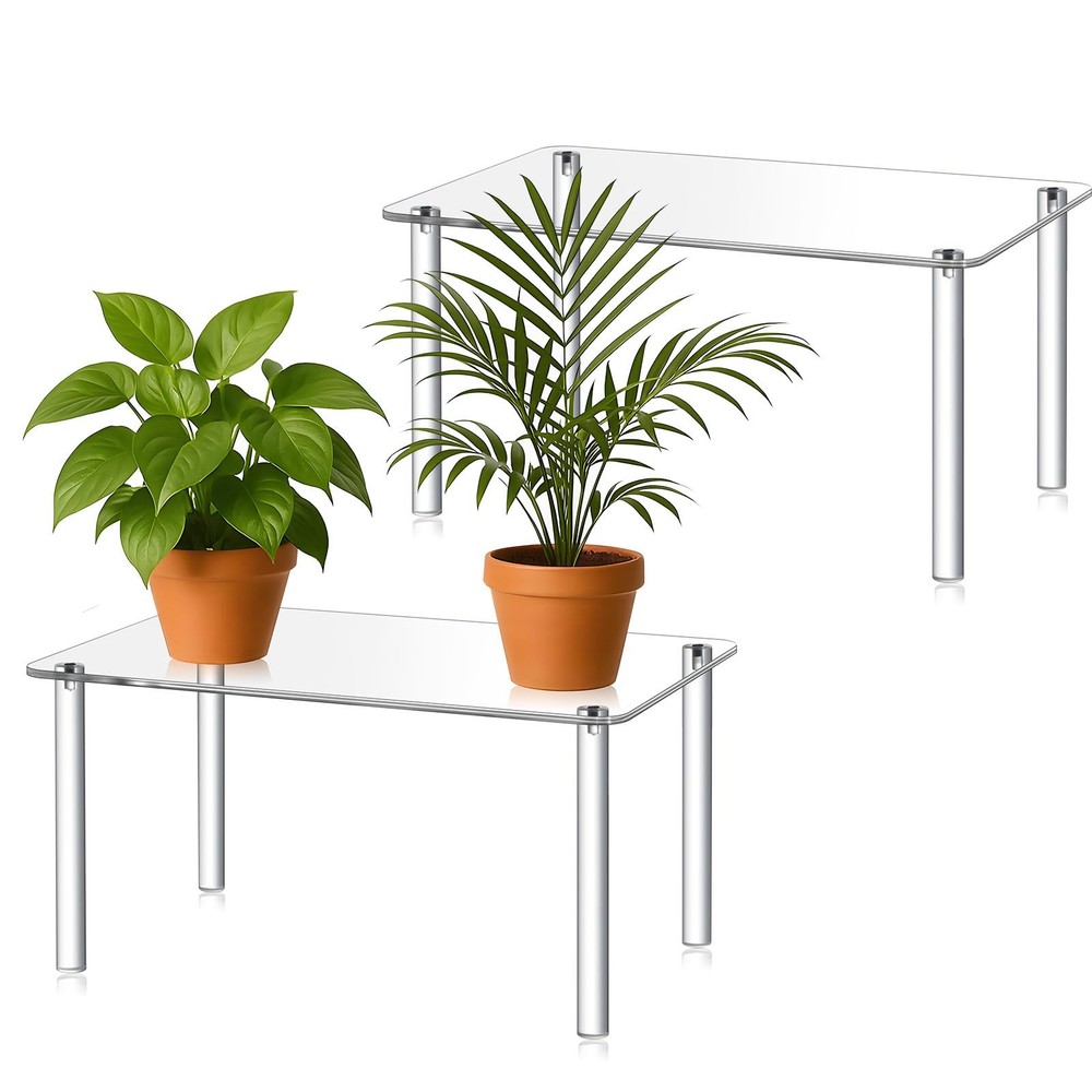 2 Pcs 16 Inch Extra Large Acrylic Risers Display Stands Rectangular 4-leg Acr...