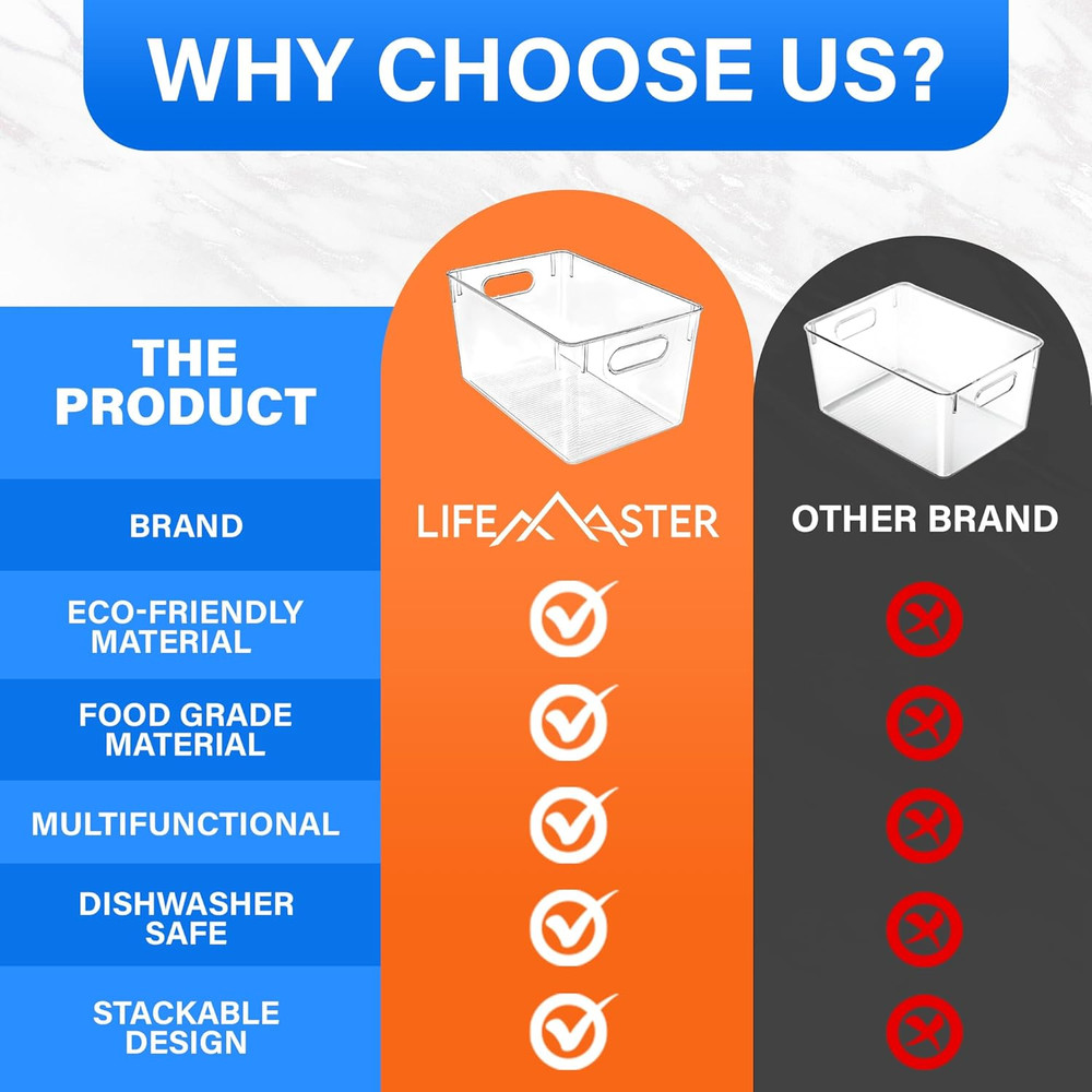 Multi-Purpose Refrigerator Bins - 6 Pieces Large Capacity Stackable Fridge Bin O