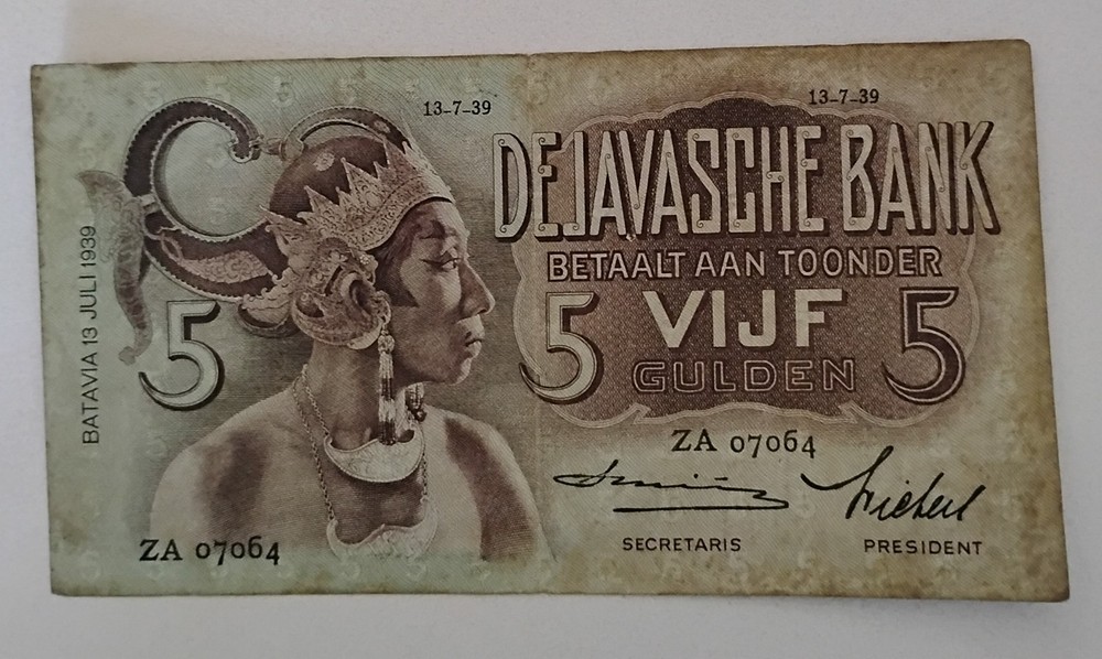 1939 Netherlands 5 Gulden Note
