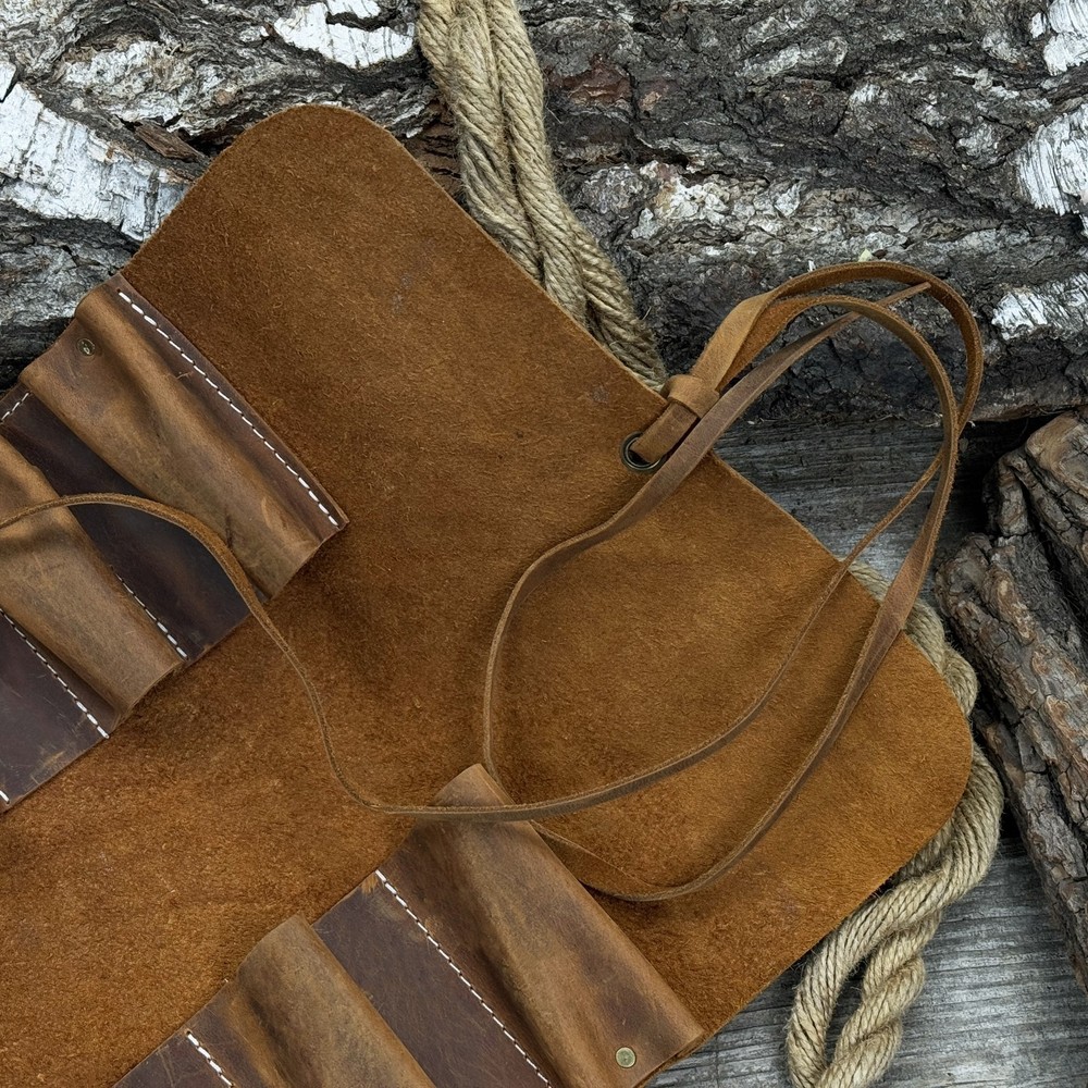 Crazy Horse Leather Chisel Tool Roll 15-Pocket Workshop Organizer