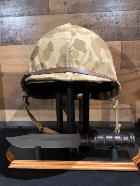 Combination Helmet/Bayonet Display Stand. Customized with Scabbards/Nameplates
