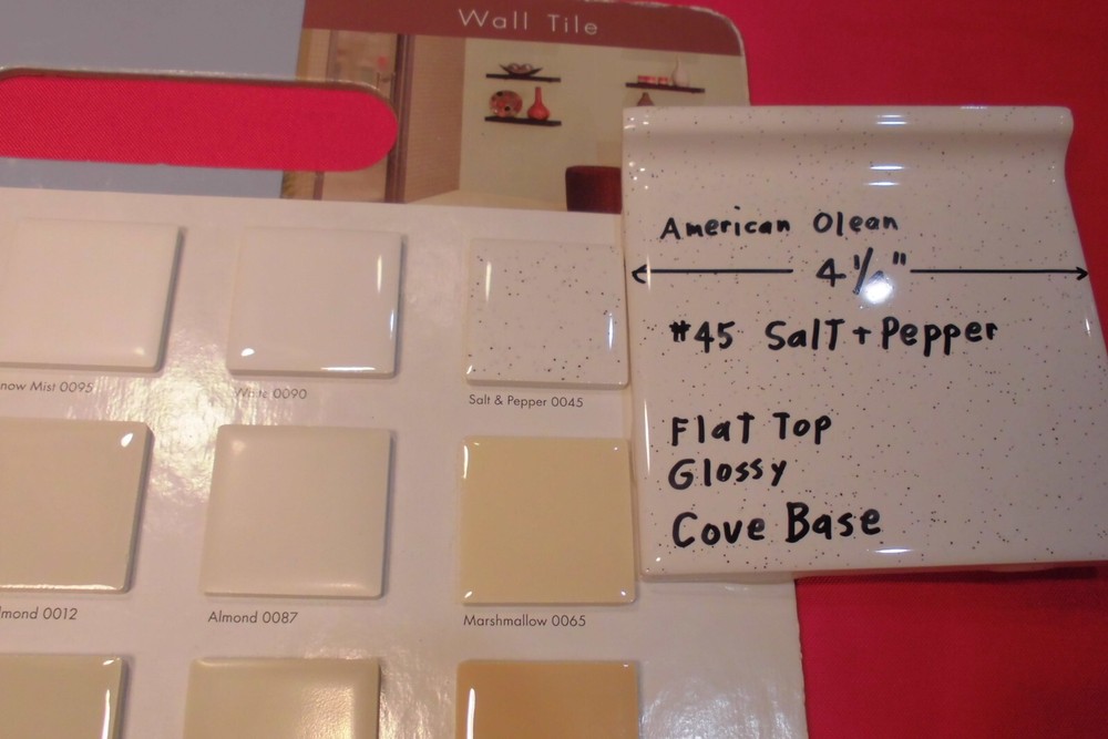 1 pc. Salt & Pepper: stack-on-top Cove/Base Ceramic Tile; 4-1/4" American Olean