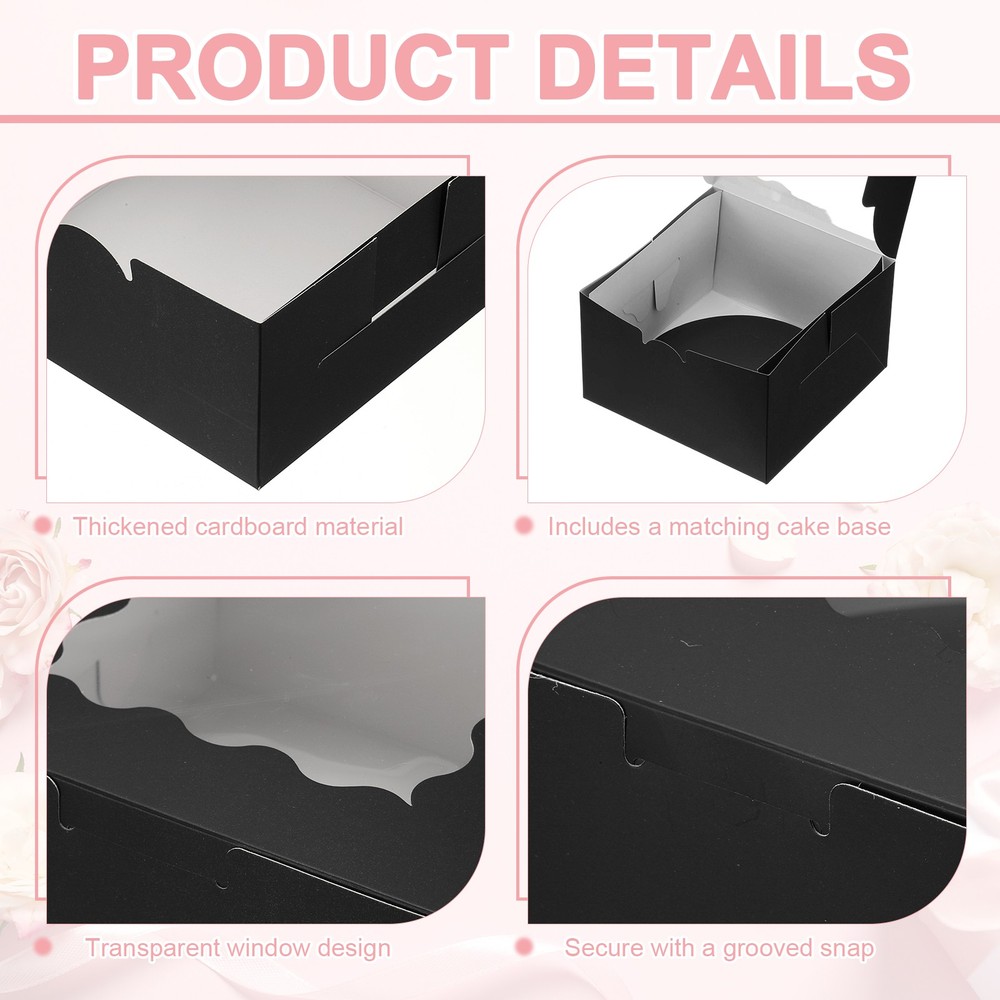18 Pcs 8 x 8 x 5 Inch Cake Boxes with Window, Black