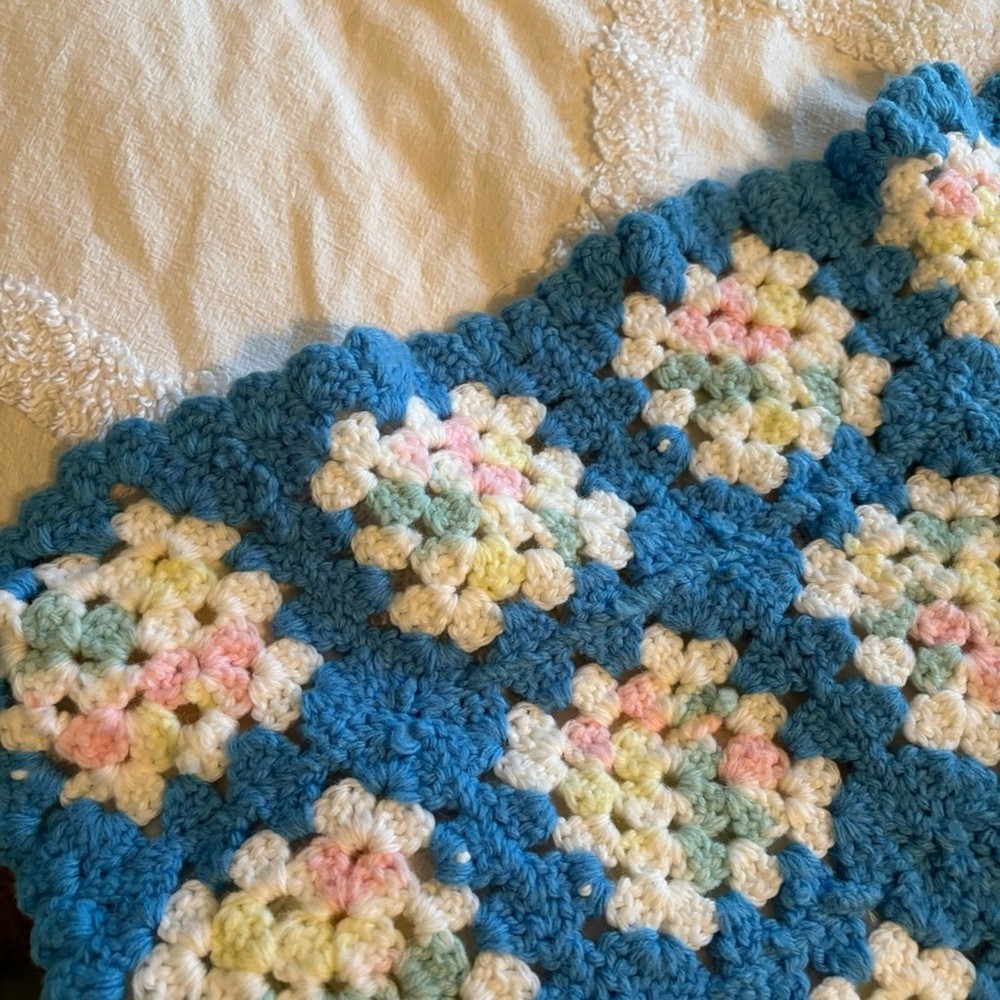 Crocheted, granny square throw blanket