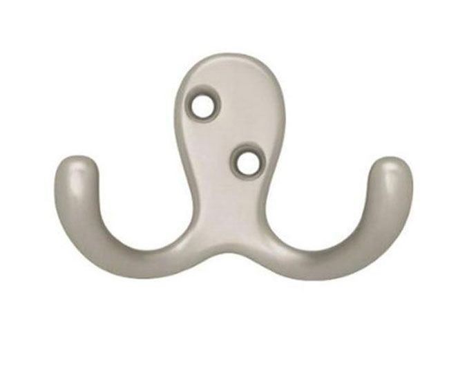 (2 Pack)  Double Prong Robe Hook Satin Nickel