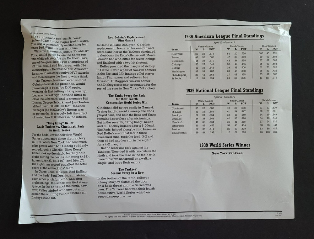 Baseball Centennial Uniform Patch 1939 Willabee & Ward Cooperstown Collection