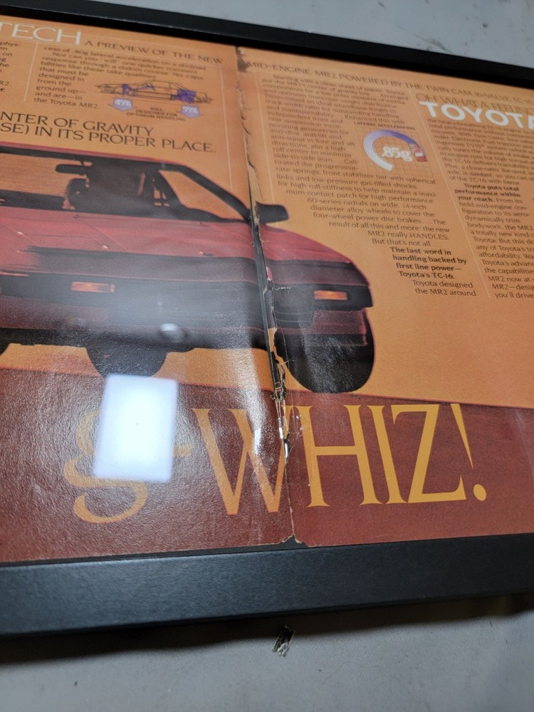 1985 TOYOTA MR2 ORIGINAL 2 PAGE AD FRAMED