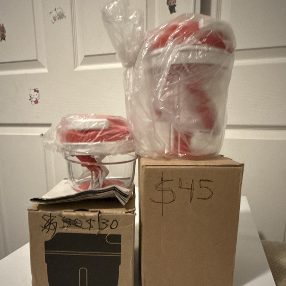 Tupperware Chop 'N Prep Chef Manual Food Chopper Pull Function Red Plastic Set