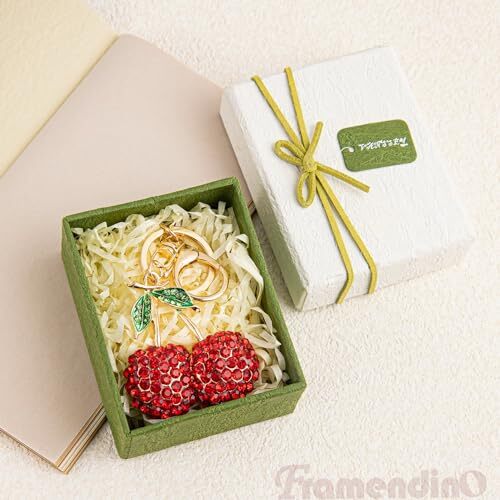 Framendino, 2 Pack Cherry Keychains Rhinestone Cherry Key Chain Crystal