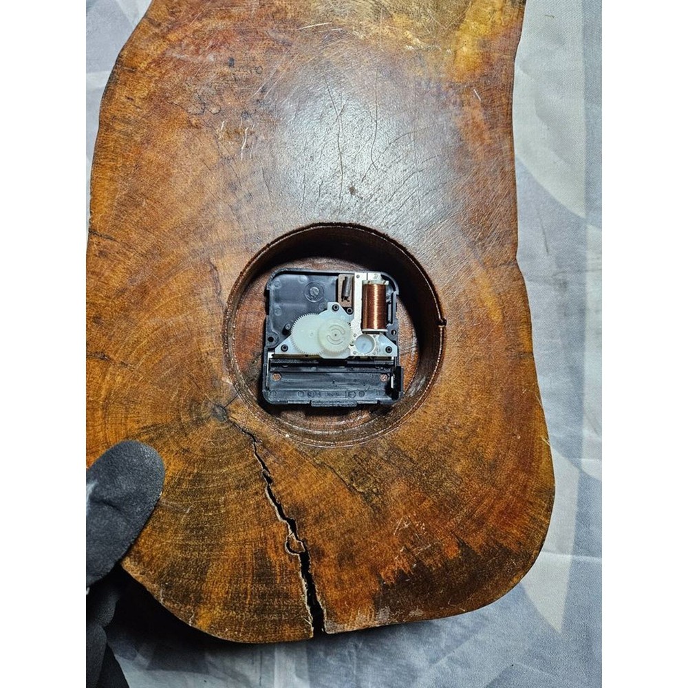 Hand made clock inside of wood - untested - damaged