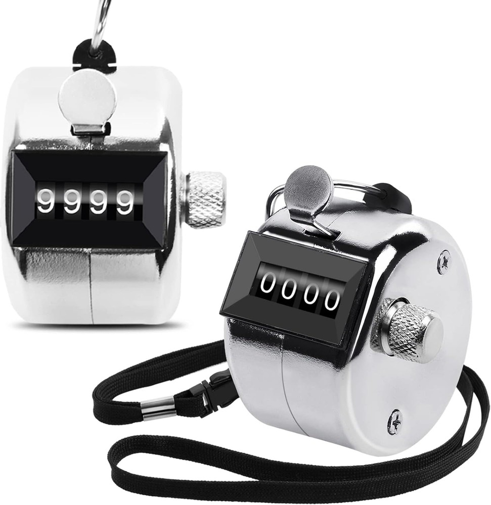 Handheld 4-Digit Counters 2 Pack - Lightweight Metal with Lanyard Attachment