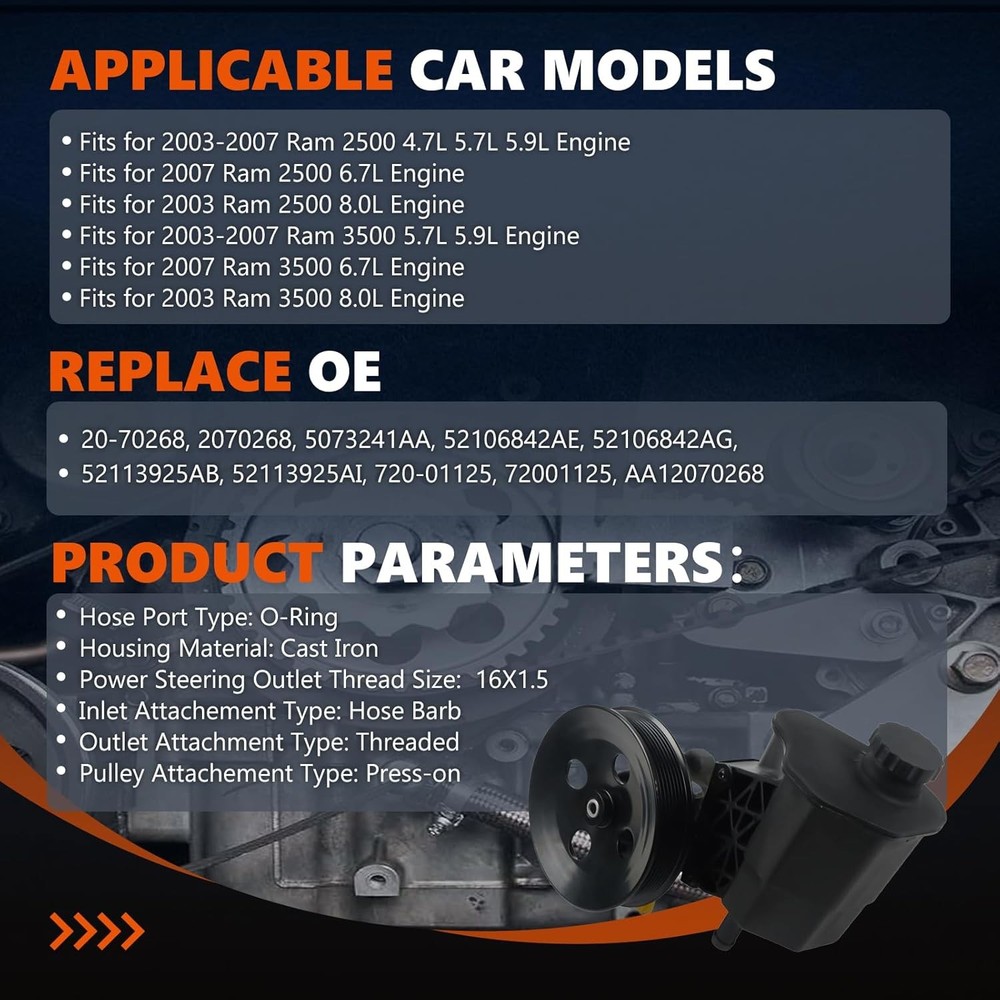 Dodge Ram Power Steering Pump 4.7L