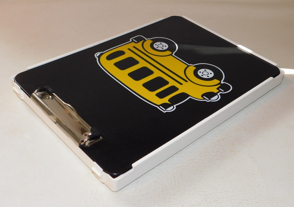 School Bus Plastic Clip Board File Folder/Holder 9.5" x 13"