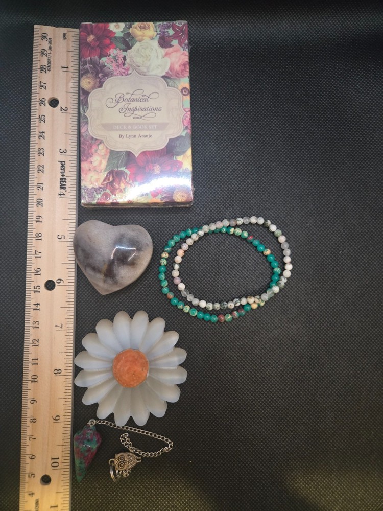 Botanical Inspirations Oracle Deck Set Crystal Bundle Selenite Flower Pendulum