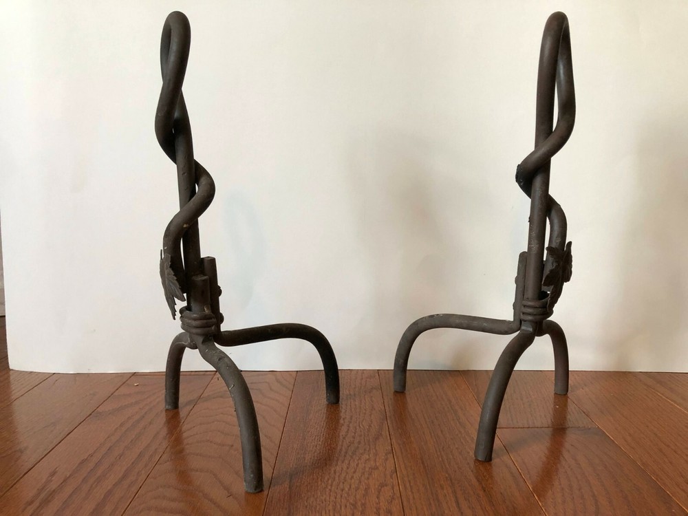 Vintage Maple Rust Leaf Fireplace Hearth Andirons