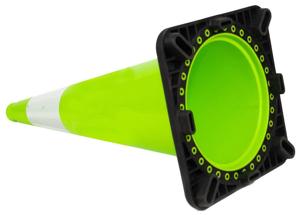 OrangeGear® 18" 3 lb. Black Base Lime Reflective PVC Traffic Cone