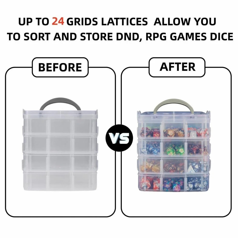 Dice Storage Box with Removable Dividers Polyhedral Dice Plastic Organizer