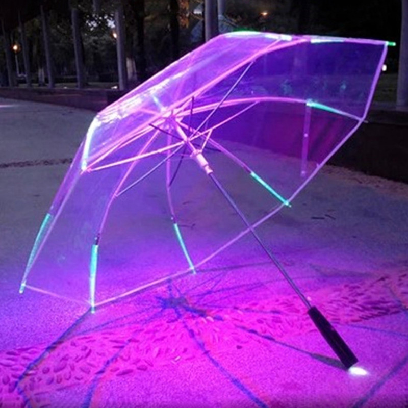 Umbrella With LED Light Up Changing Color Flashlight Straight Umbrellas Prop