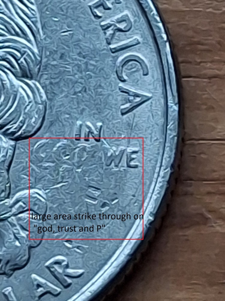 1999P CT State Quarter Large Obverse Strike Through Grease "God Trust P" error