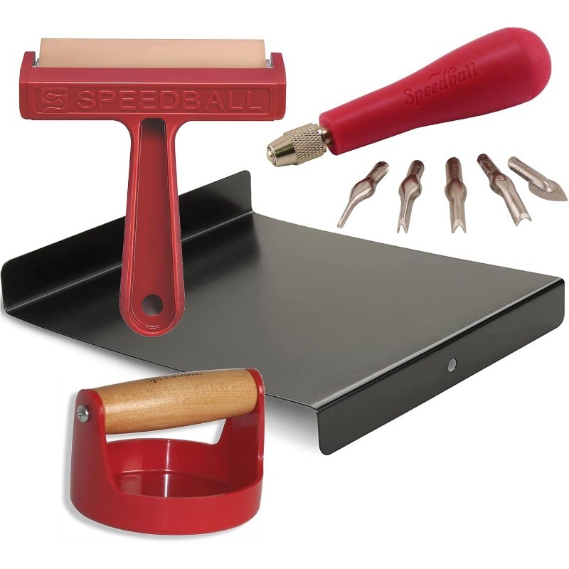 Block Printing Tool Set (4-Piece) - Includes Linocut Carving Tool, Roller Brayer