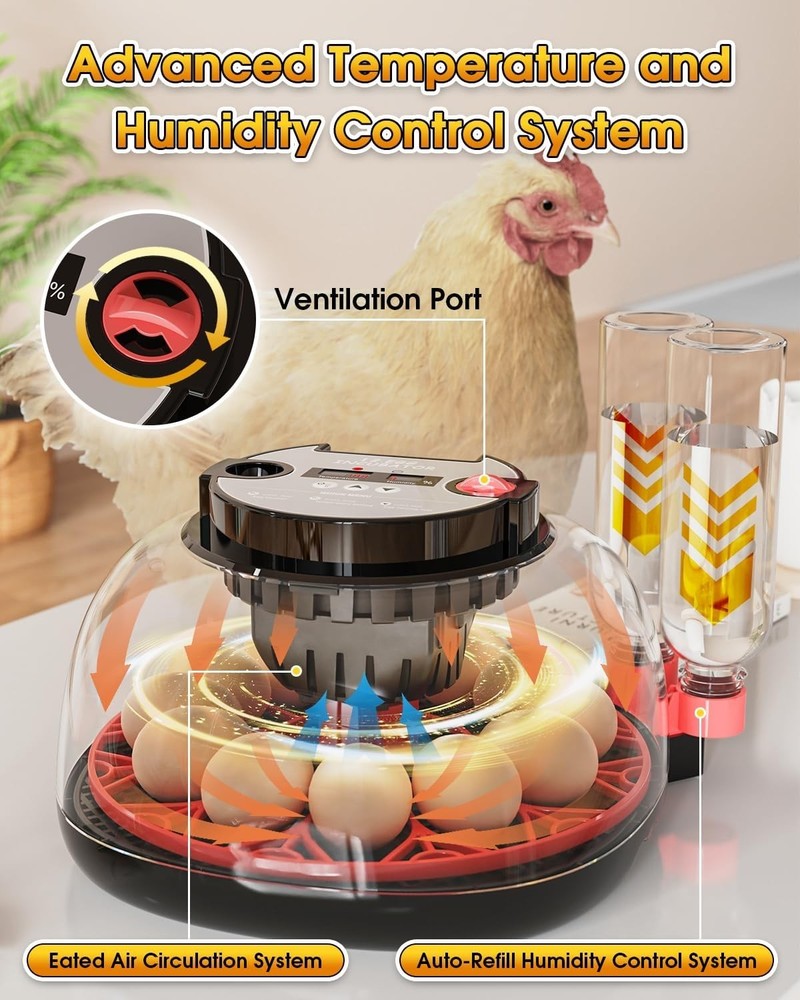 12 Egg Incubators for Hatching Eggs with Automatic Egg Turning and Humidity-FREE