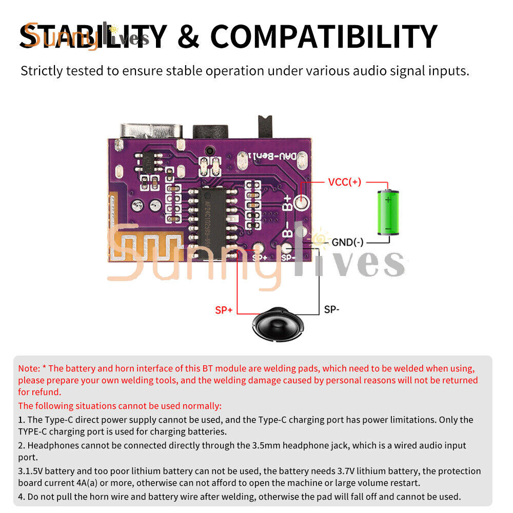 DC3.5V-5V 5W Mono Audio Amplifier Board MP3 TWS Bluetooth Decoding Board Module