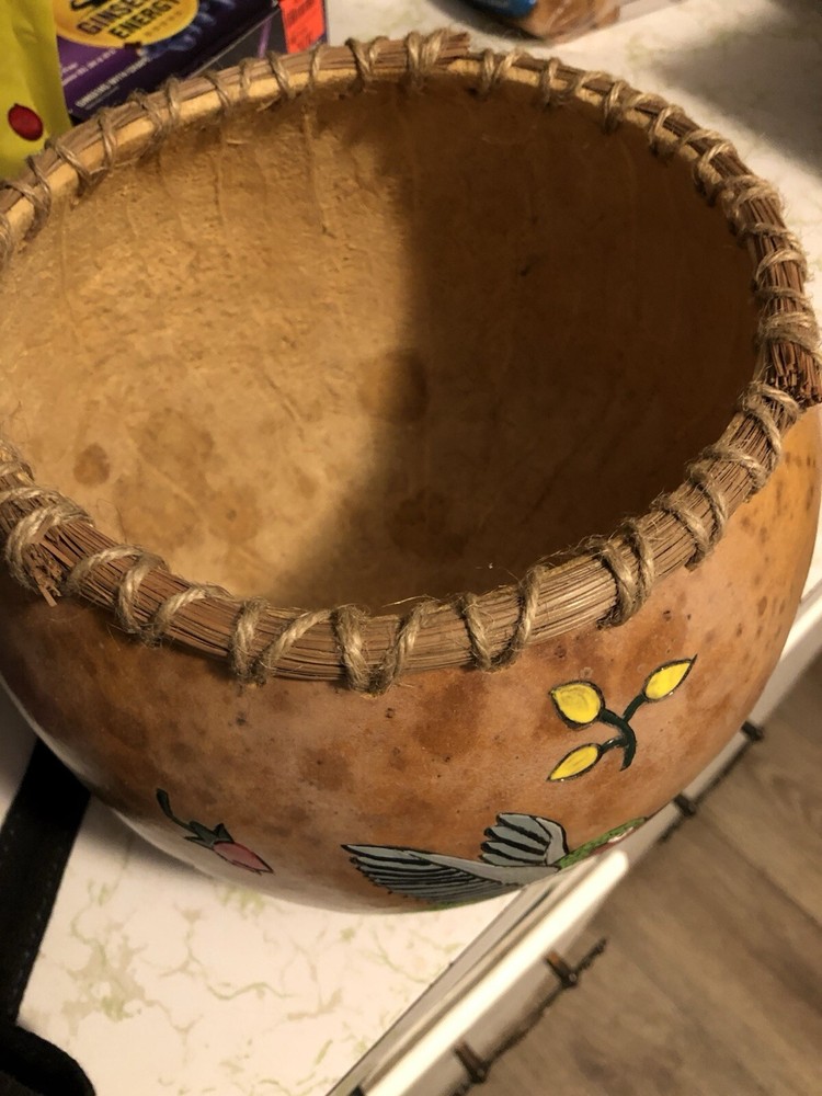 Hand Painted Gourd Bowl Signed