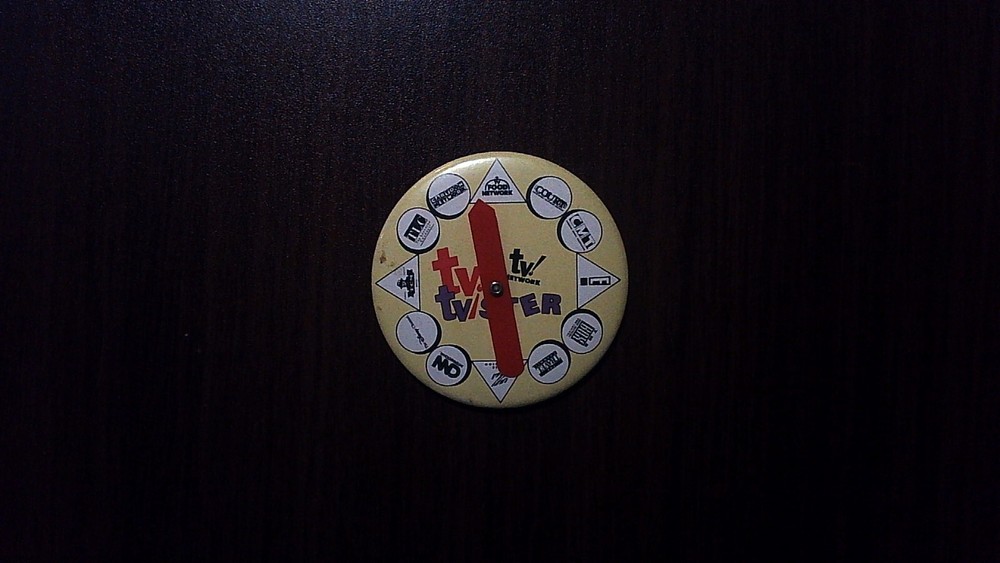 Vintage Spinner Button Pin - TV Network: TV Twister - Assorted Networks