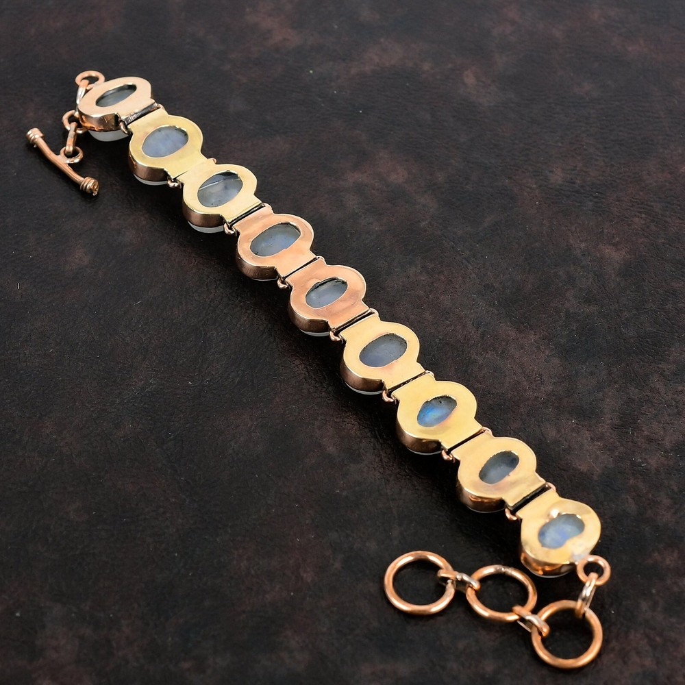 Rainbow Moonstone Adjustable Bracelet Handcrafted Copper Valentine Gift 6.0"