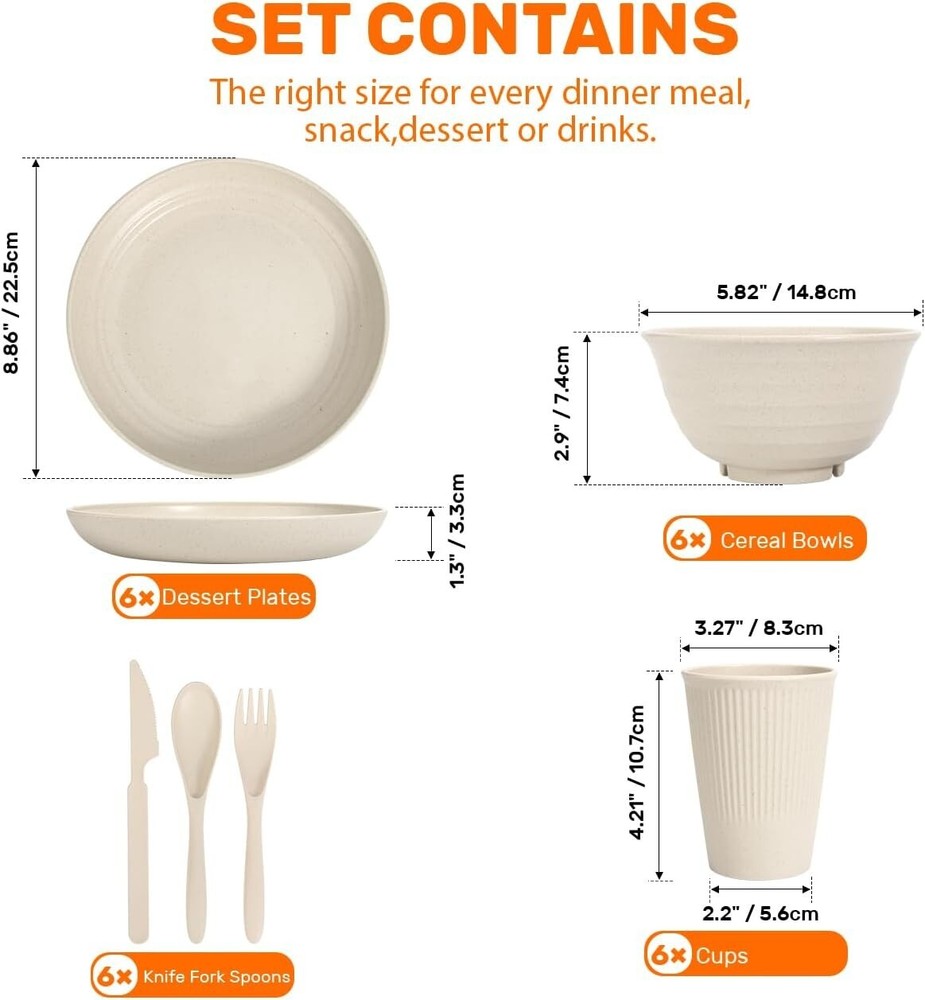 Wheat Straw Dinnerware Sets 36 Piece Unbreakable Dinnerware Sets NEW