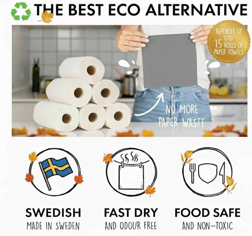 10 Pack Swedish Dishcloths for Kitchen - 100% Biodegradable & Compostable Reu...