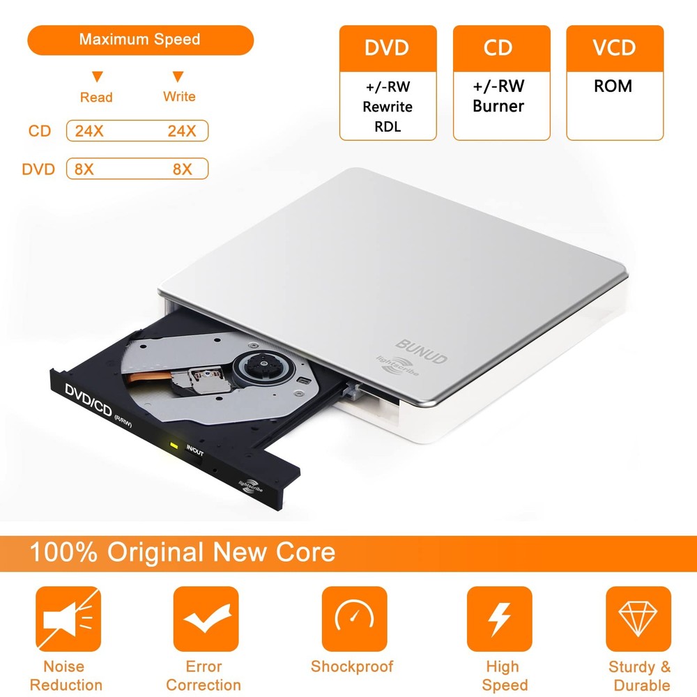 External CD DVD Drive LightScribe CD/DVD +/-RW Burner Player Writer Optical D...