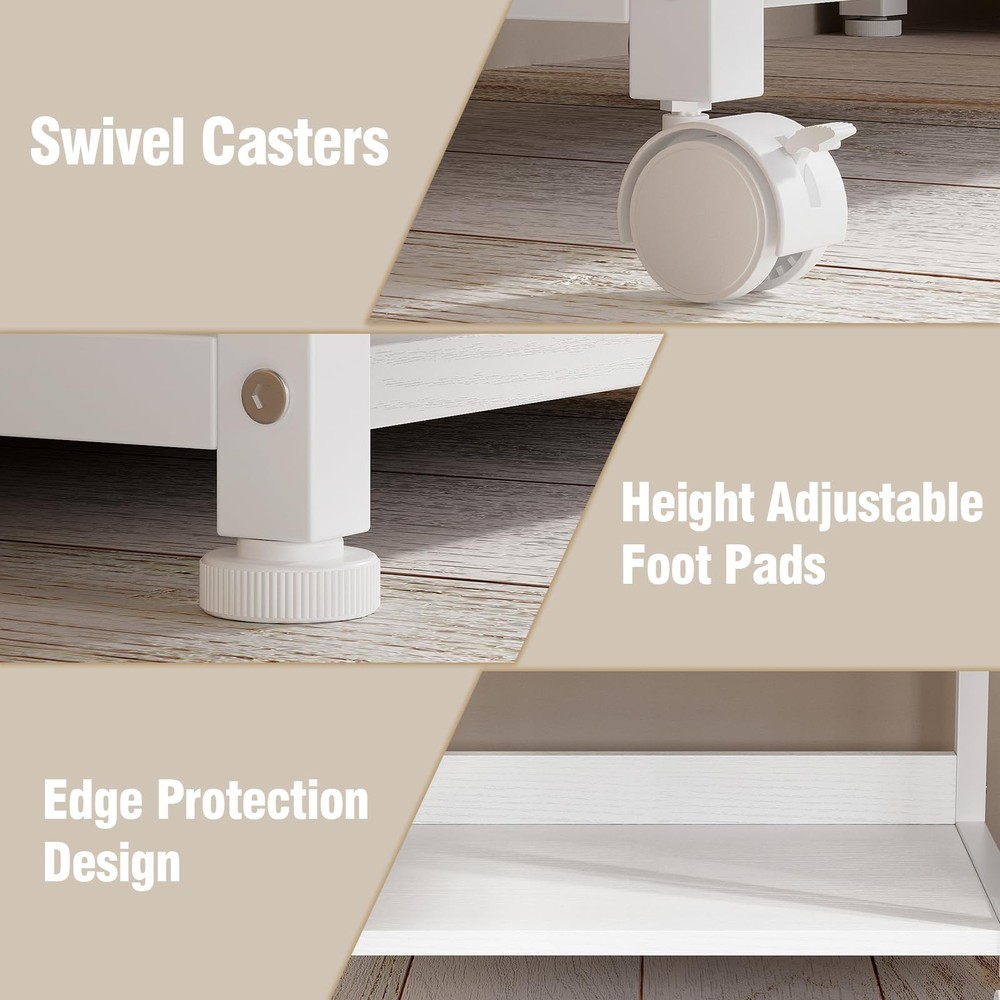 Large Printer Stand with Storage Fabric Drawer Under Desk Printer Table with ...