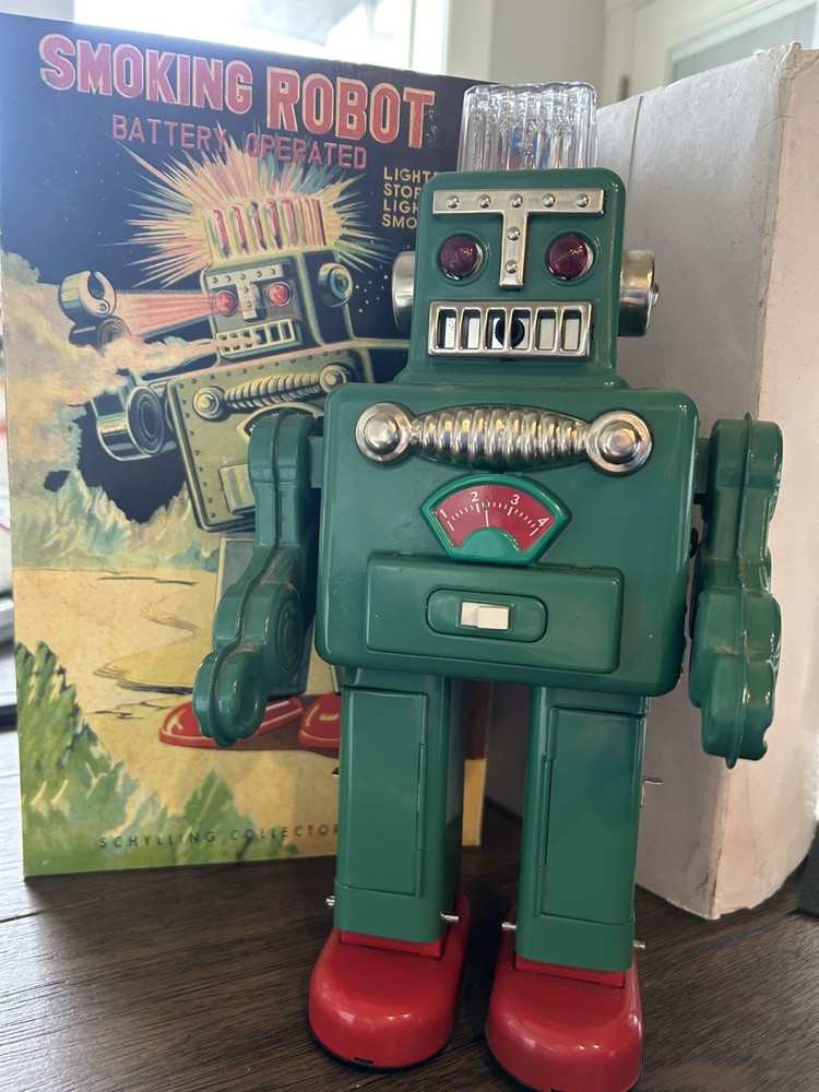 Smoking Spaceman Battery Operated Robot  Green