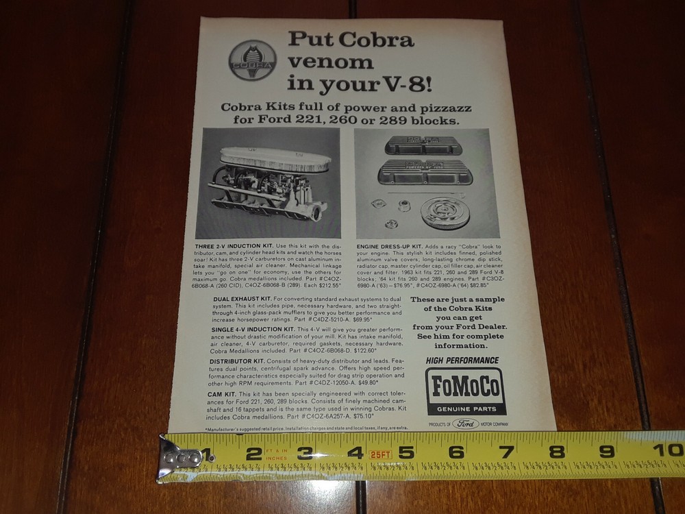 COBRA KITS FORD HIGH PERFORMANCE ORIGINAL 1964 AD