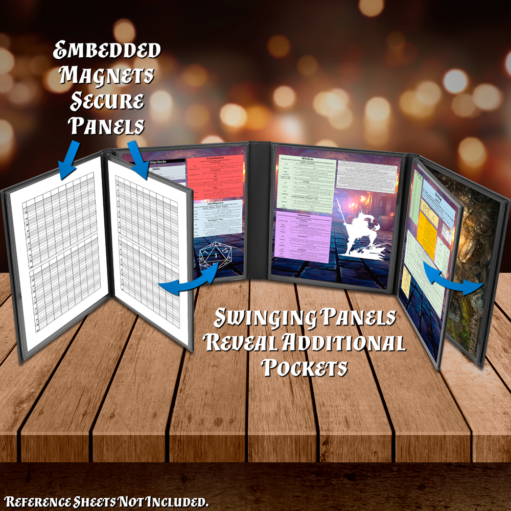 DM Screen 8-Panel GM Dungeon Master Screen with 2 Panels for TTRPGs, Black