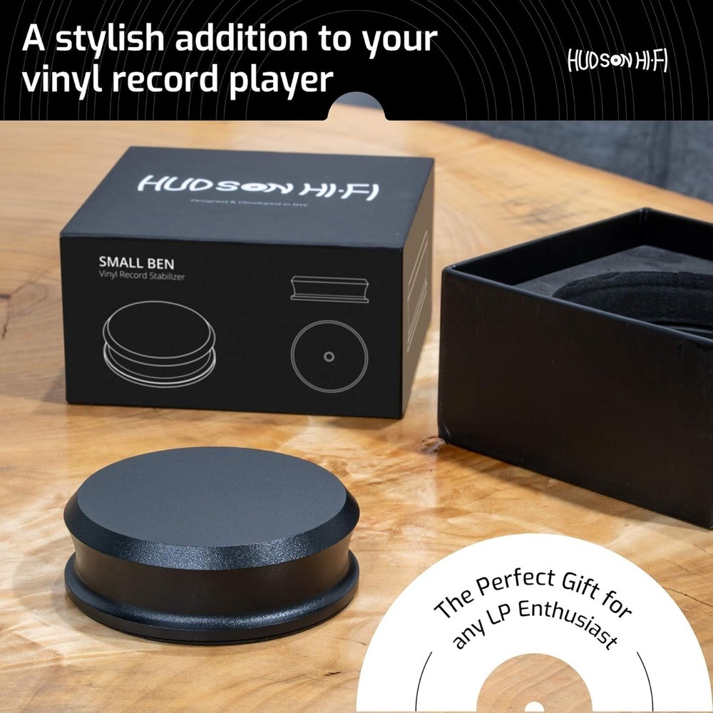 Durable & Stylish SmallBen LP Stabilizer with Leather Pad - Fits Any Turntable