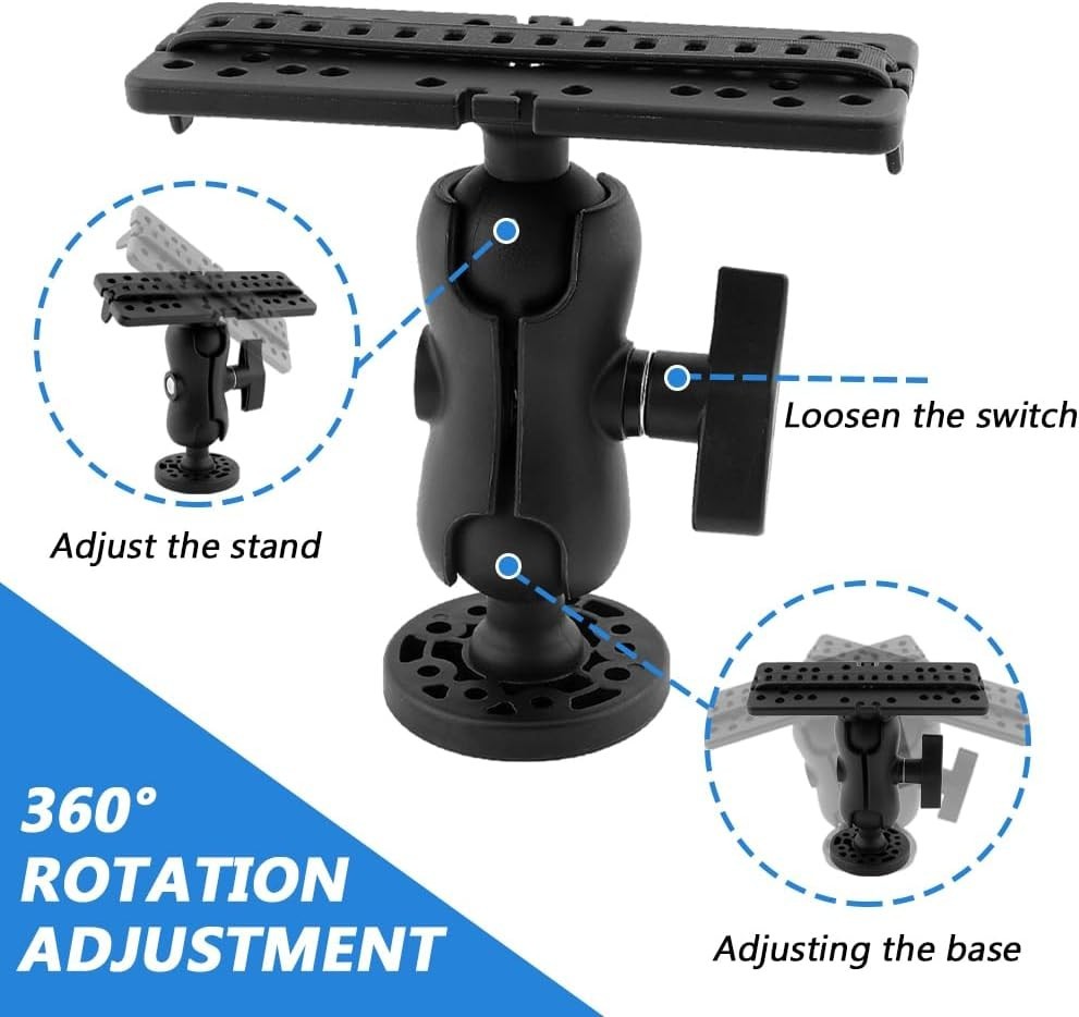 Fish Finder Mount Base, Universal 360 Rotation, Black