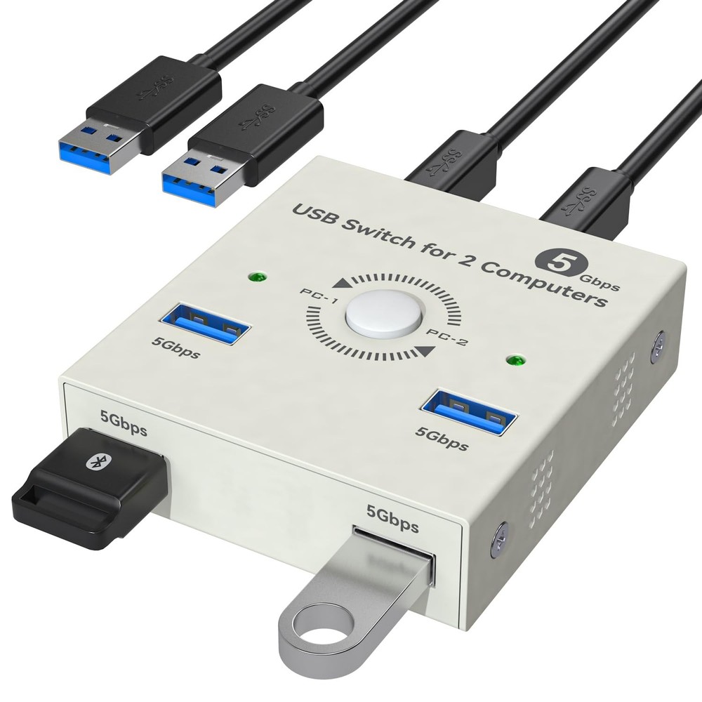 USB 3.0 Switch 2 Computers Share 4 Ports KVM Selector Hub for Mouse Printer